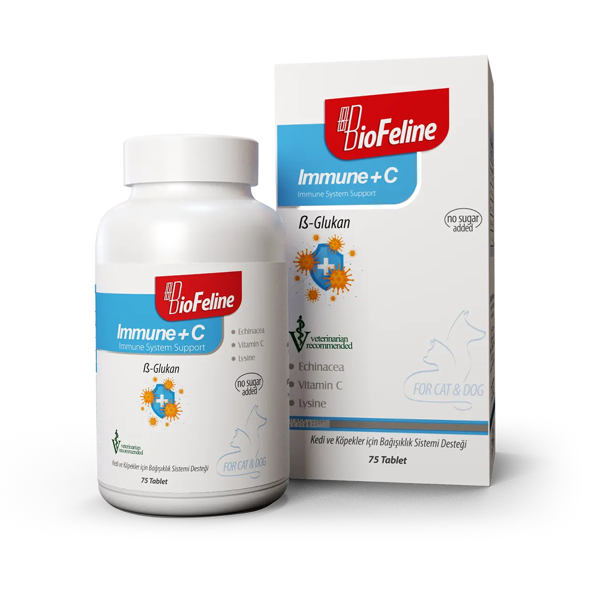 BioFeline Immune+C Kedi ve Köpekler için Bağışıklık Sistemini Güçlendiren Bağışıklık Sistemi Destek Tableti 75 Tablet