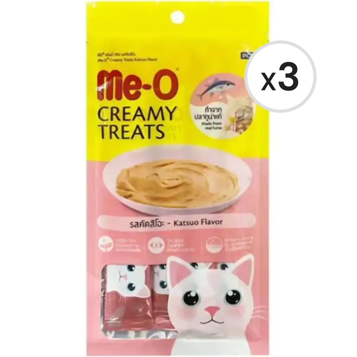 Me-O Creamy Treats Çizgili Orkinos Balıklı Krem Kedi Ödül Maması 4 x 15 g 3'lü Paket