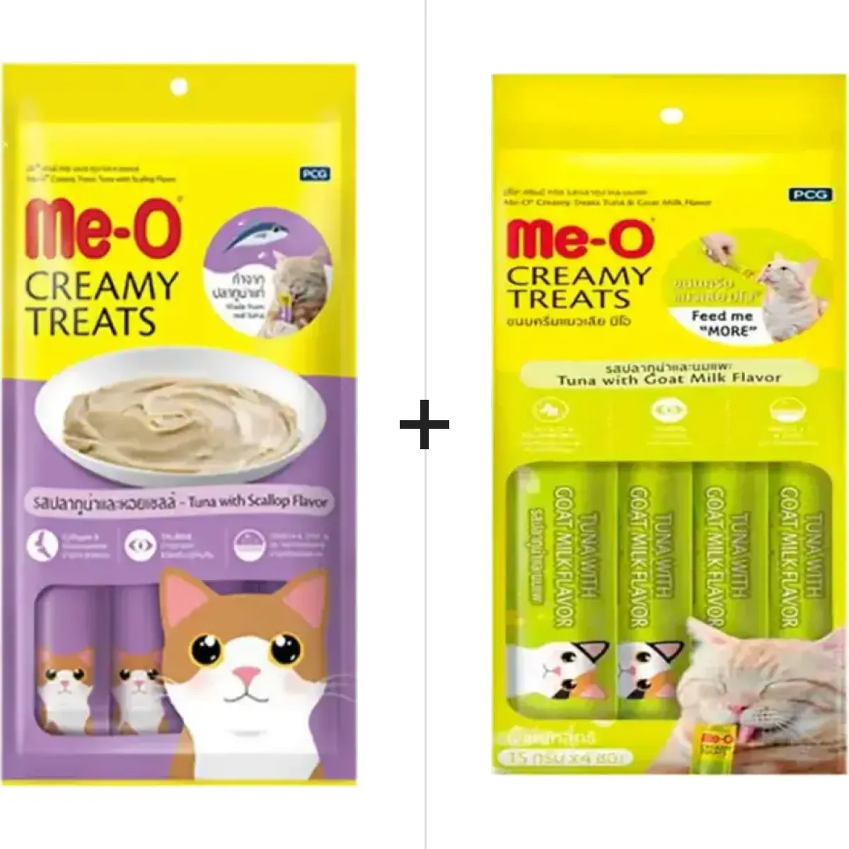 Me-O Creamy Treats Ton Balığı Deniz Taraklı ve Ton Balığı Keçi Sütlü Kedi Sıvı Ödül Maması 4 x 15 g