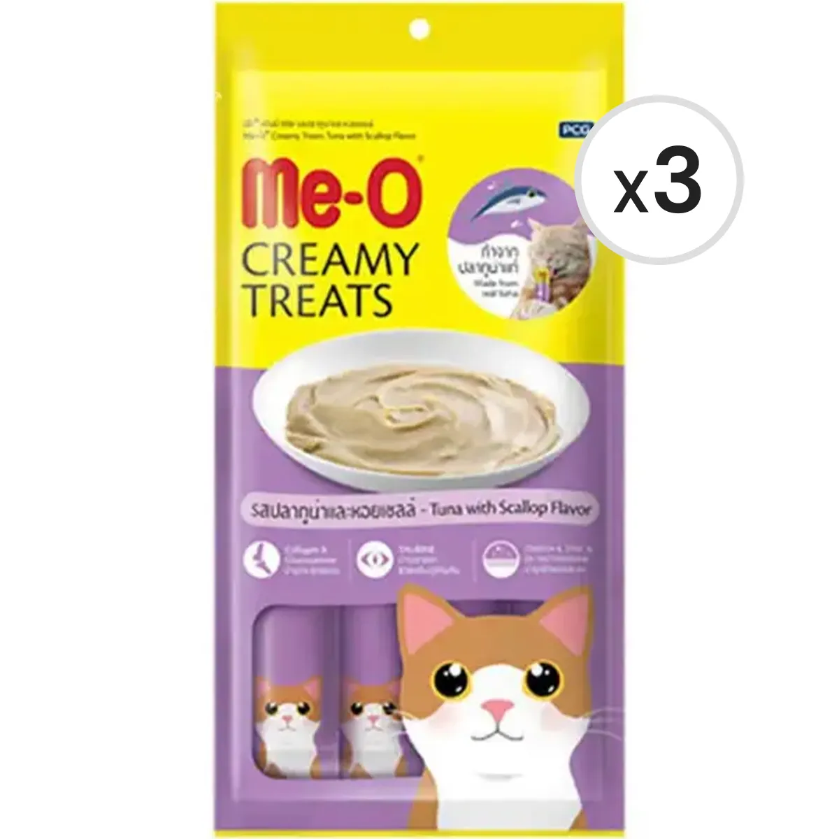 Me-O Creamy Treats Ton Balığı ve Deniz Taraklı Krem Kedi Ödül Maması 4 x 15 g 3'lü Paket