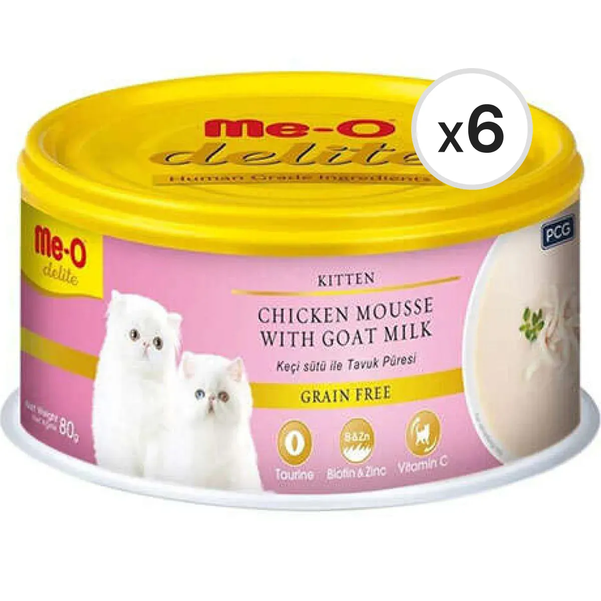 Me-O Delite Kitten Tavuk Püresi ve Keçi Sütlü Tahılsız Yavru Kedi Konservesi 80 g 6'lı Paket