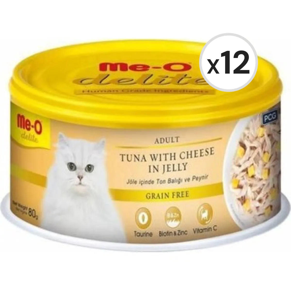 Me-O Delite Ton Balıklı ve Peynirli Jelly Tahılsız Kedi Konservesi 80 g 12'li Paket