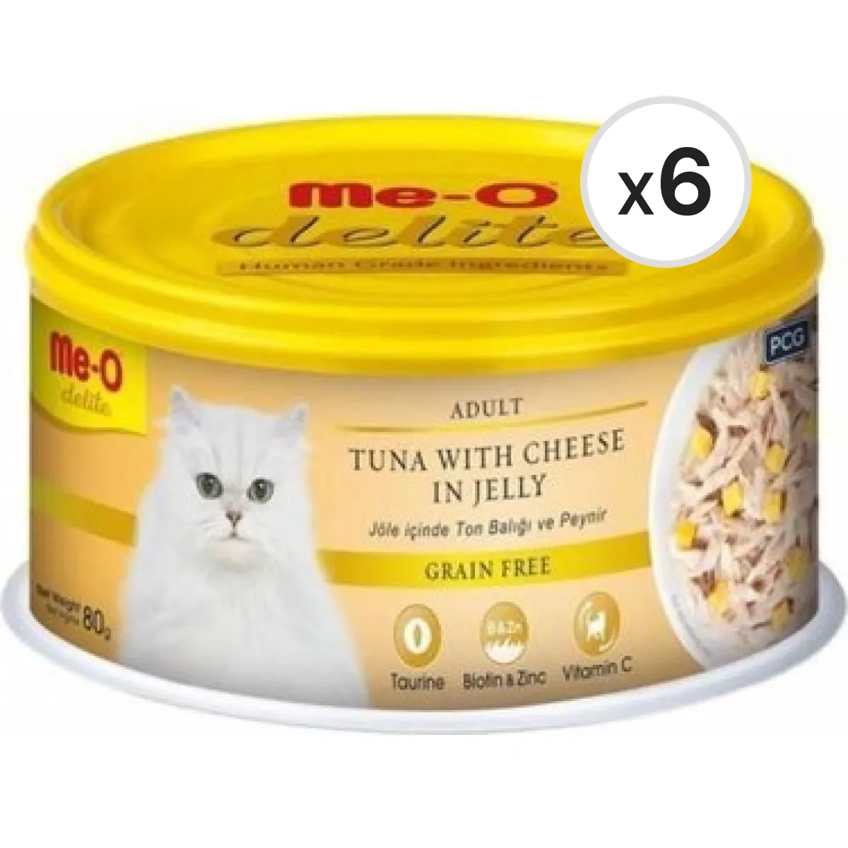Me-O Delite Ton Balıklı ve Peynirli Jelly Tahılsız Kedi Konservesi 80 g 6'lı Paket