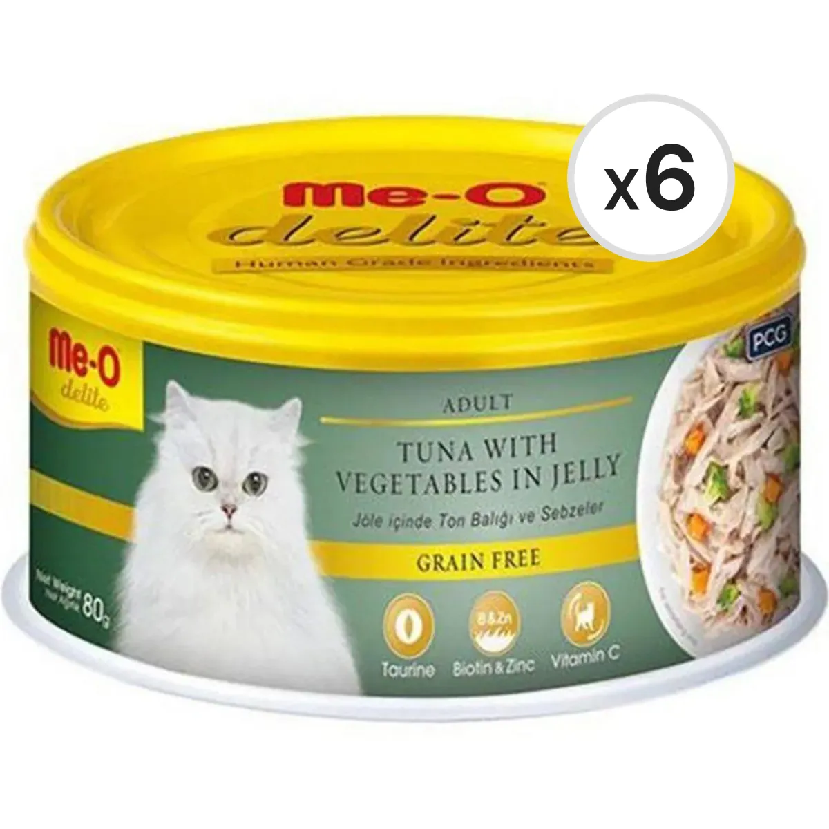 Me-O Delite Ton Balıklı ve Sebzeli Jelly Tahılsız Kedi Konservesi 80 g 6'lı Paket