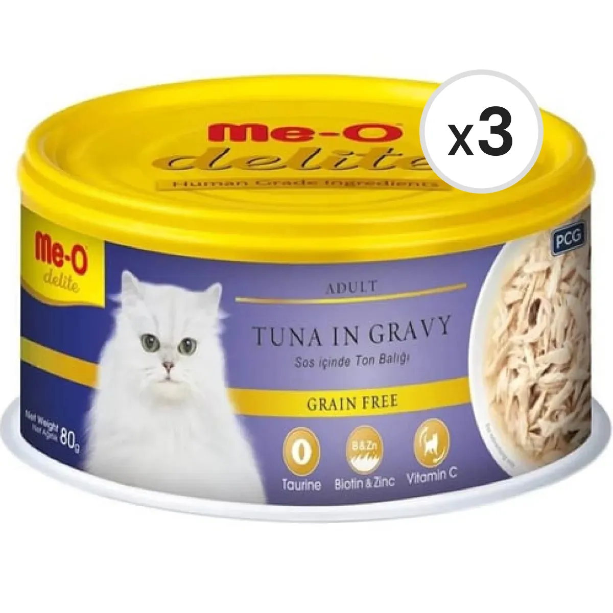Me-O Delite Ton Balıklı ve Soslu Tahılsız Kedi Konservesi 80 g 3'lü Paket