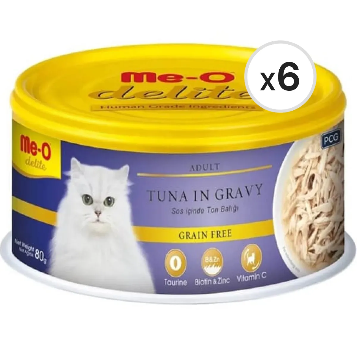 Me-O Delite Ton Balıklı ve Soslu Tahılsız Kedi Konservesi 80 g 6'lı Paket