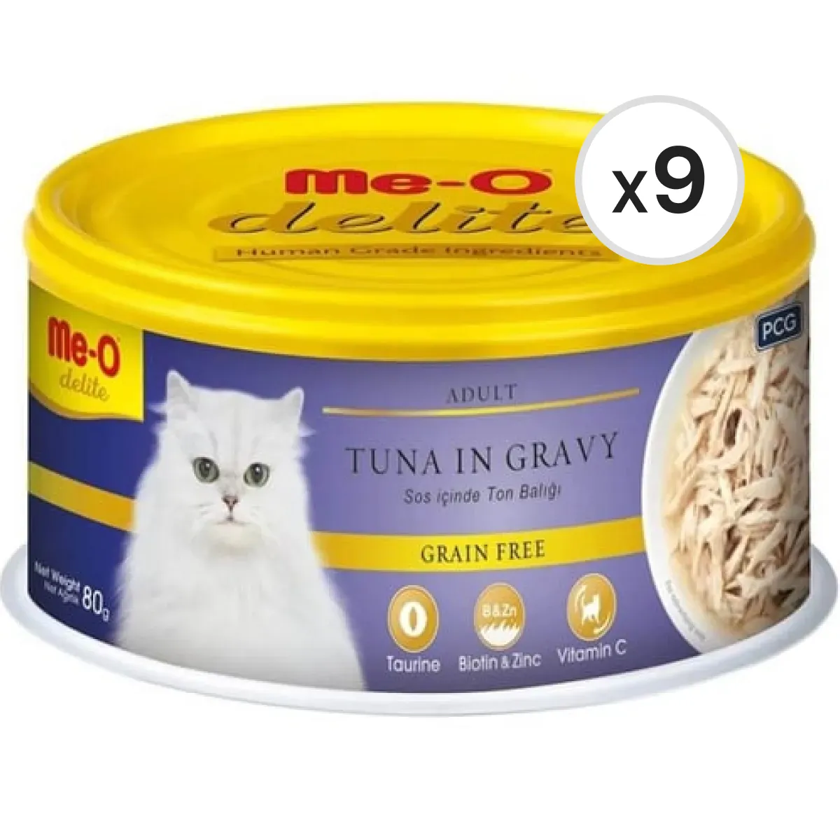 Me-O Delite Ton Balıklı ve Soslu Tahılsız Kedi Konservesi 80 g 9'lu Paket