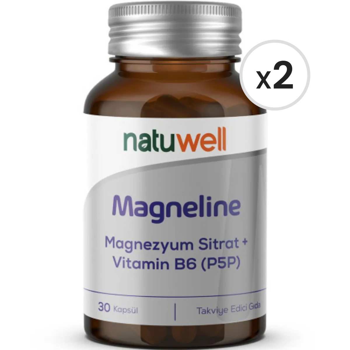 Natuwell Magneline Magnezyum Sitrat + Vitamin B6 (P5P) 30 Kapsül 2'li Paket