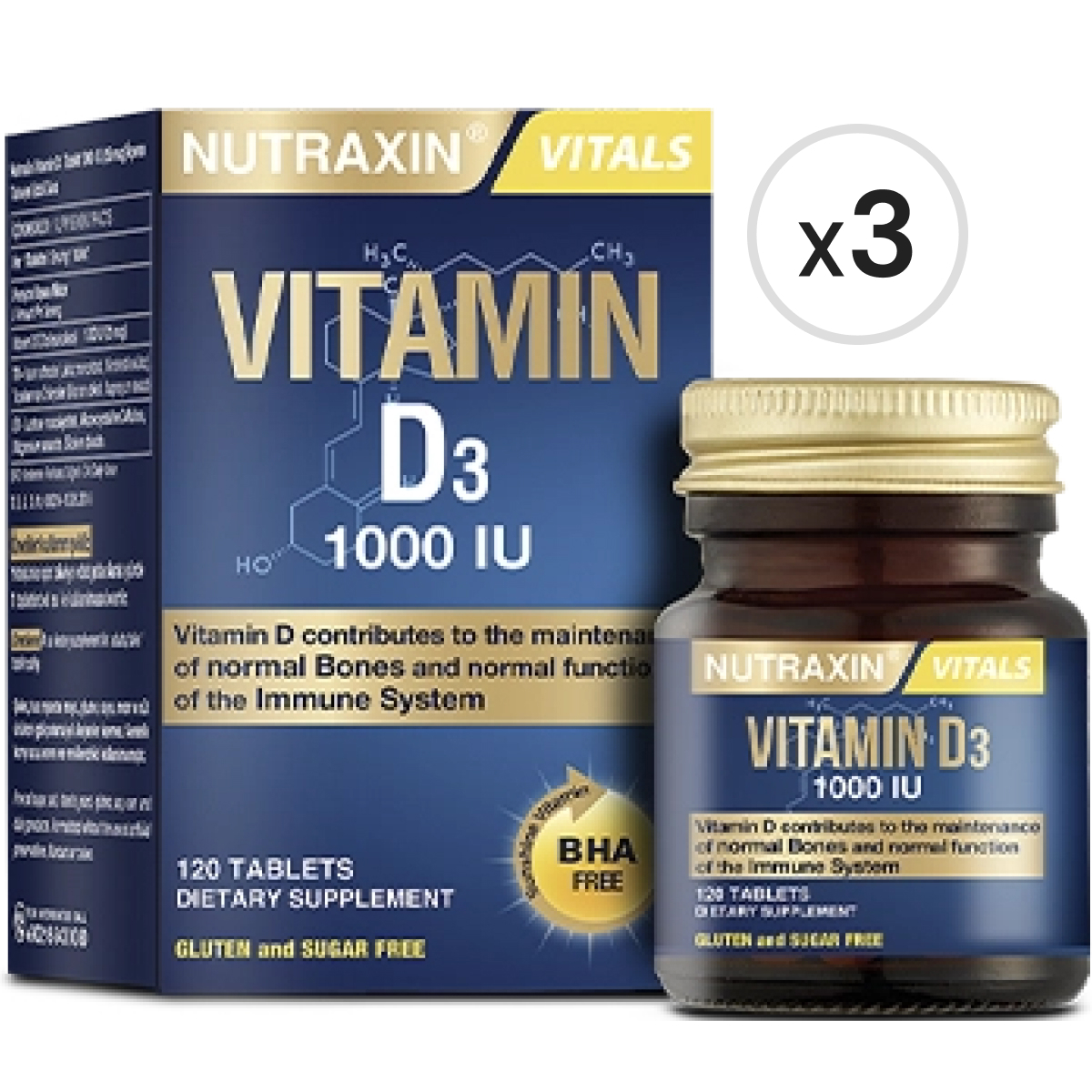 Nutraxin Vitamin D3 1000 IU 120 Tablet 3'lü Paket