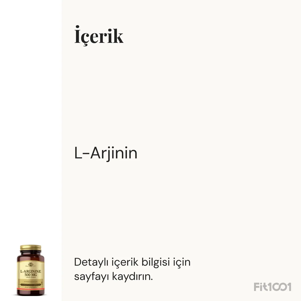 Solgar L-Arginine 500 mg 50 Kapsül