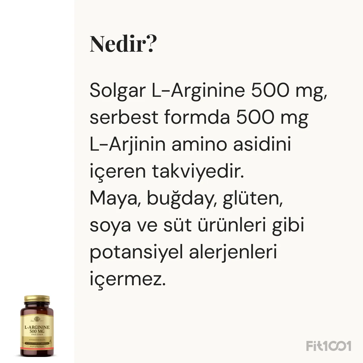 Solgar L-Arginine 500 mg 50 Kapsül