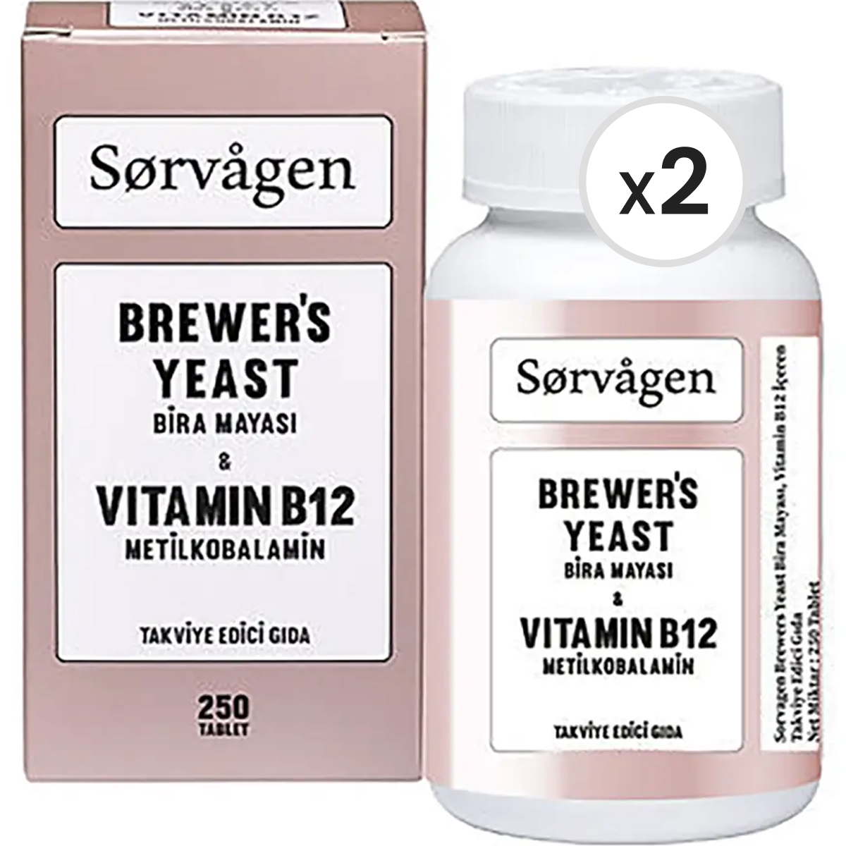 Sorvagen Brewer's Yeast (Bira Mayası) Vitamin B12 250 Tablet 2'li Paket