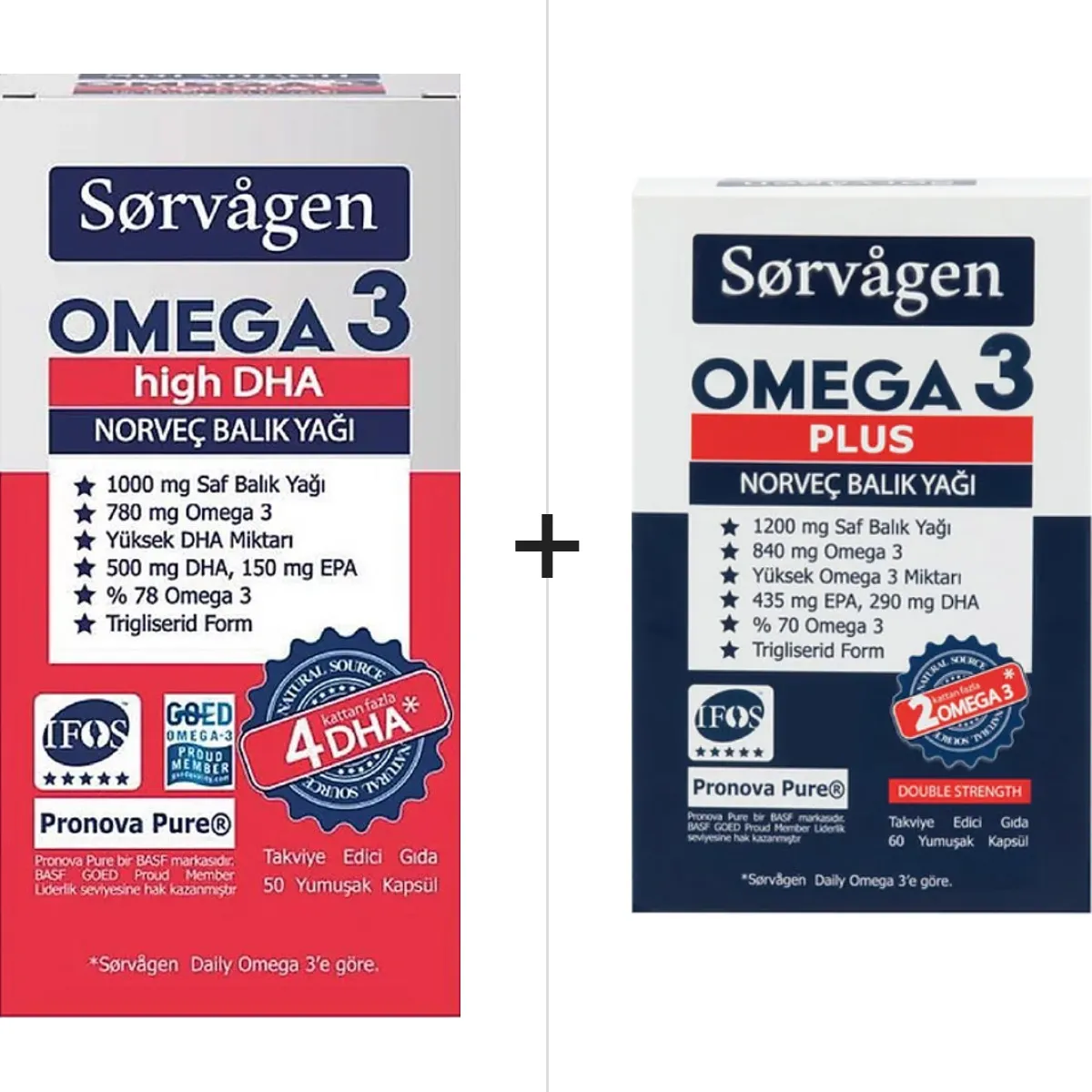 Sorvagen Omega 3 High DHA 50 Kapsül & Omega 3 Plus 60 Kapsül