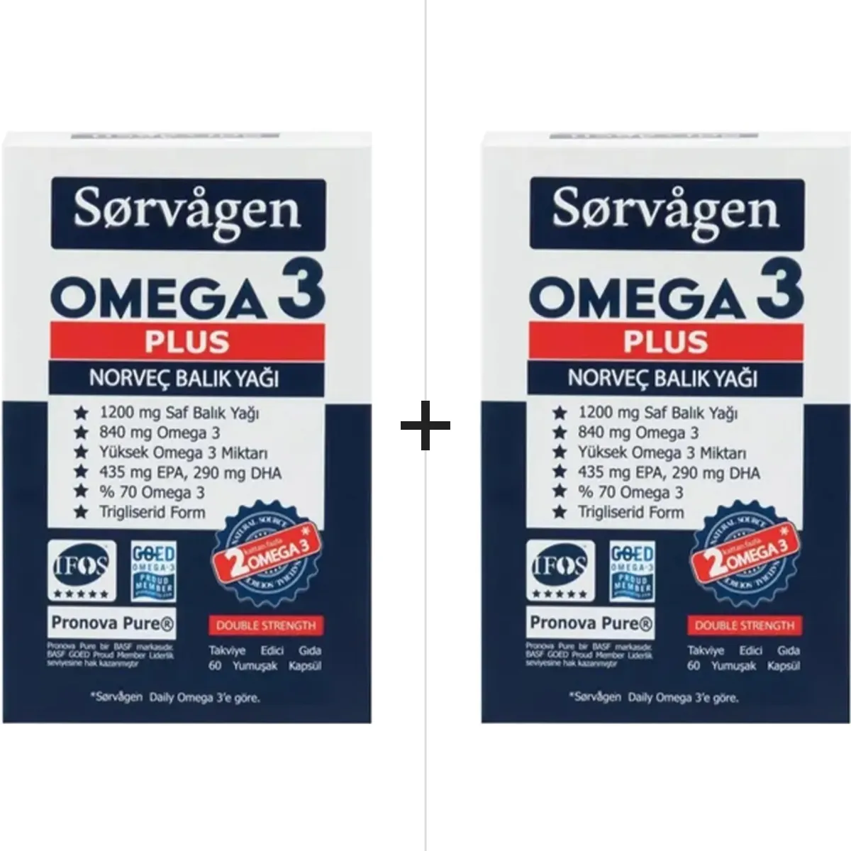 Sorvagen Omega 3 Plus 1200 mg Norveç Balık Yağı 60 Kapsül 2'li Paket