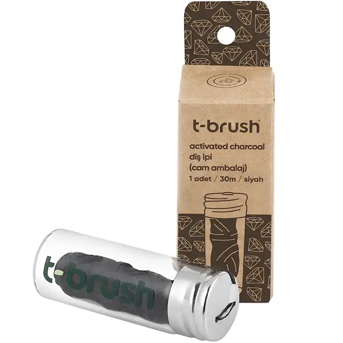 T-Brush Doğal Activated Charcoal Cam Şişe Diş İpi 30 m