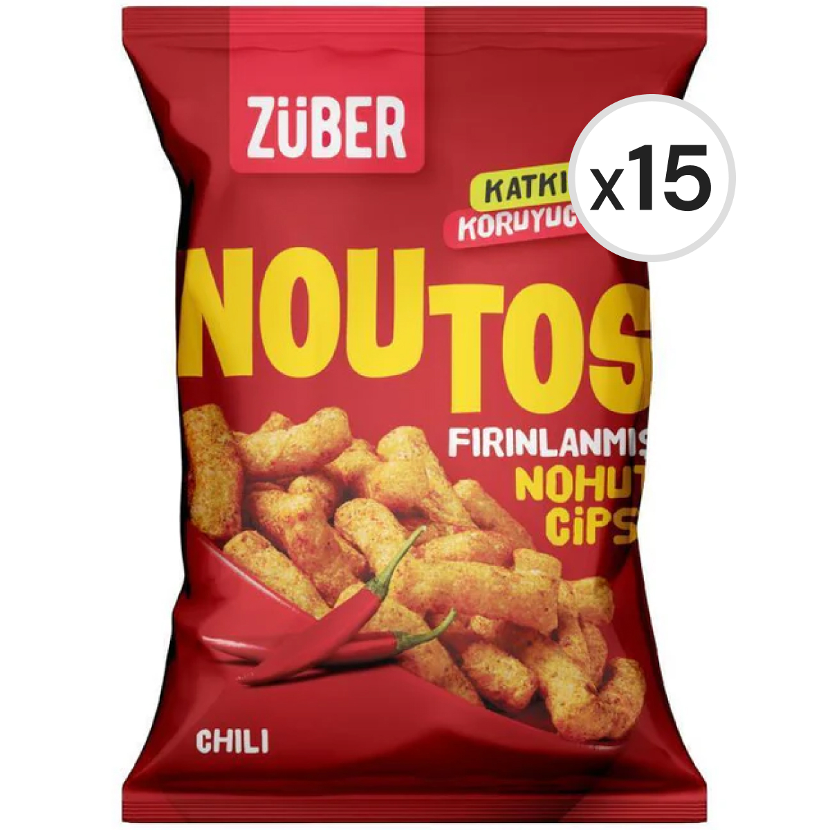 Züber Noutos Fırınlanmış Nohut Cipsi Chili 55 g 15'li Paket